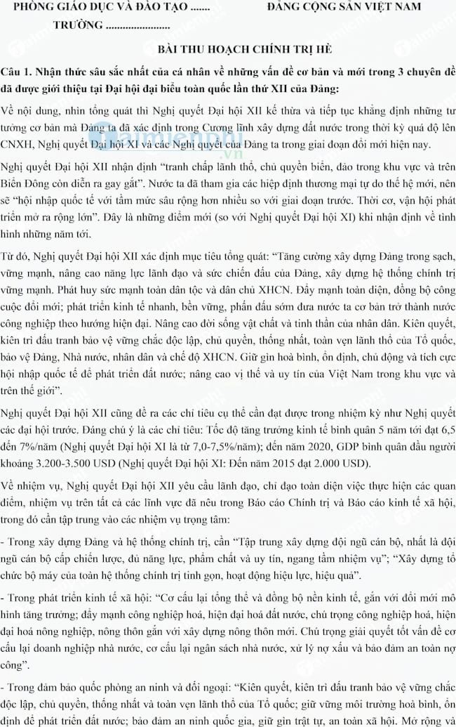 Bài thu hoạch chính trị hè 2017