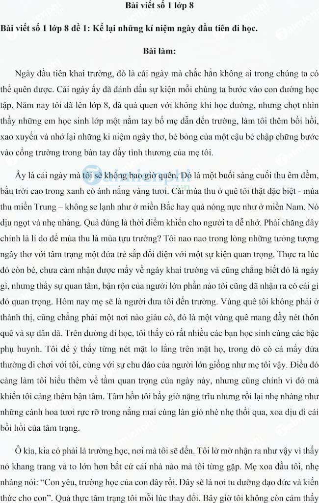 Bài tập làm văn số 1 lớp 8