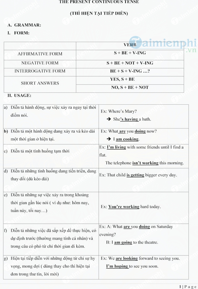 Lý thuyết và Bài tập Thì Hiện tại tiếp diễn Tiếng Anh lớp 6