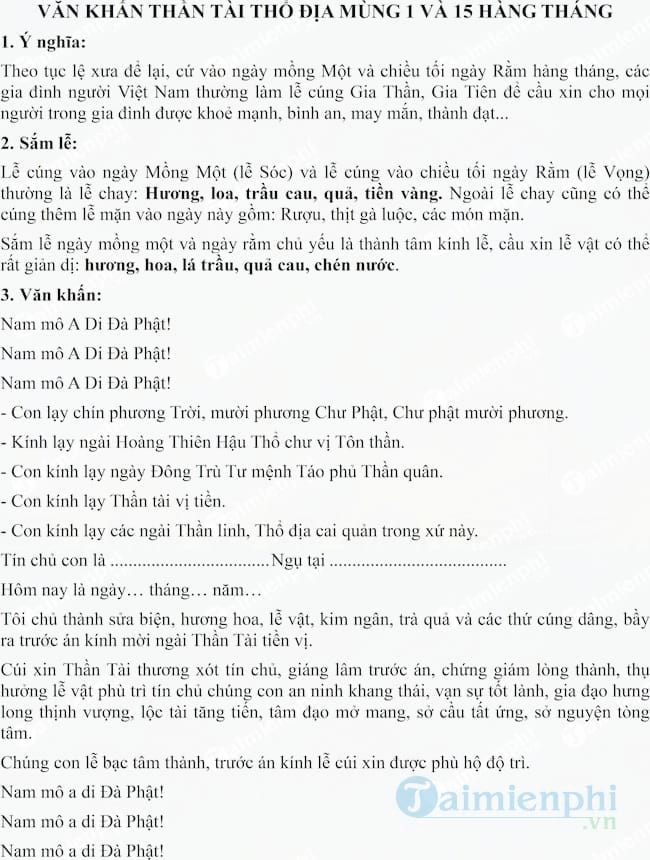 Văn khấn Thổ địa