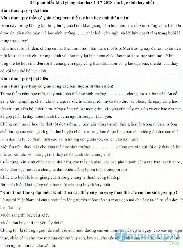 Bài phát biểu khai giảng đầu năm học