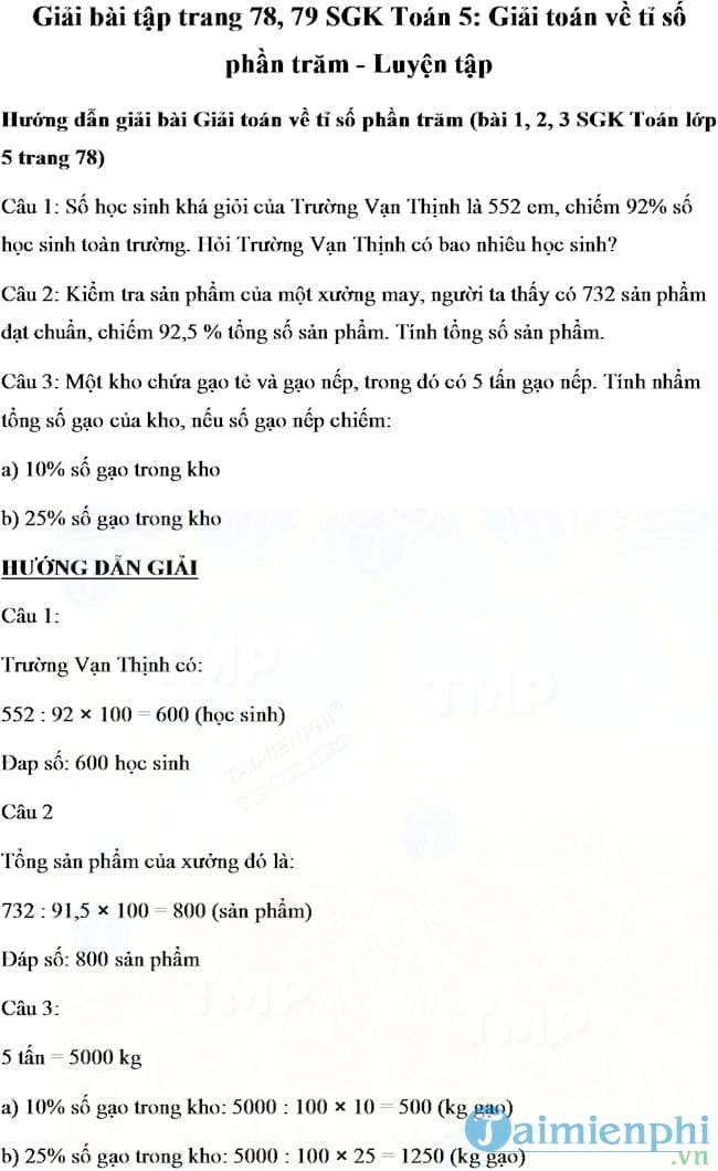 Giải bài tập trang 78, 79 SGK Toán 5