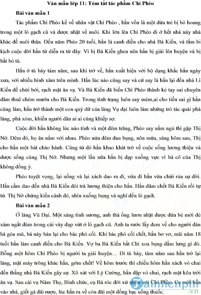 Tóm tắt tác phẩm Chí Phèo