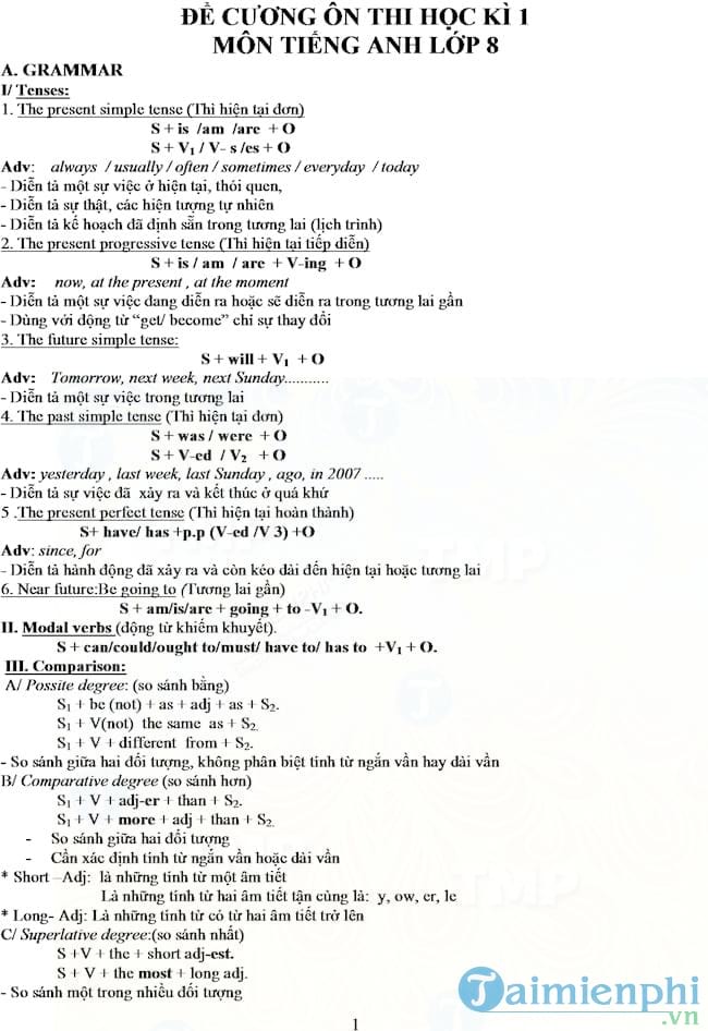 de cuong on thi hoc ki 1 mon tieng anh lop 8