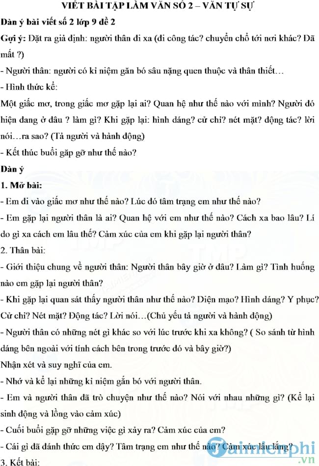 Kể về một giấc mơ trong đó em được gặp lại người thân đã xa cách lâu ngày