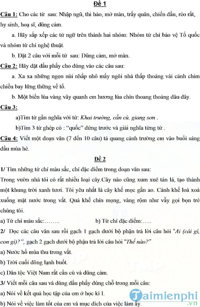 15 de on thi hoc sinh gioi mon tieng viet lop 3