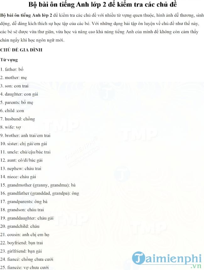 Bộ bài ôn tiếng Anh lớp 2