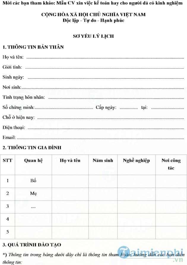 CV xin việc kế toán