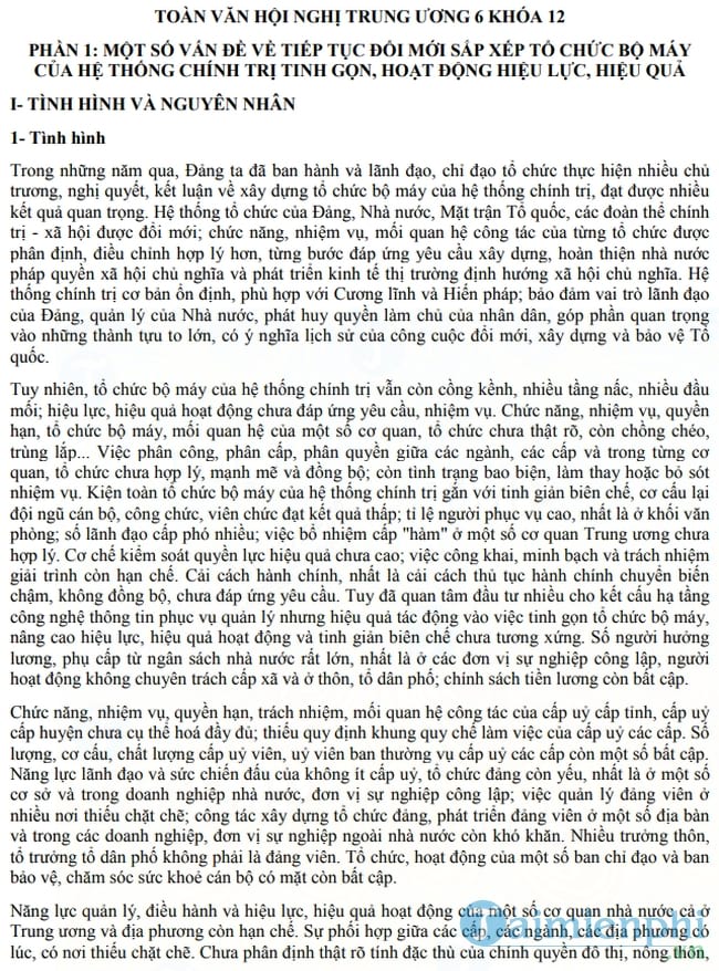 Toàn văn Nghị quyết Hội nghị Trung ương 6 khoá 12