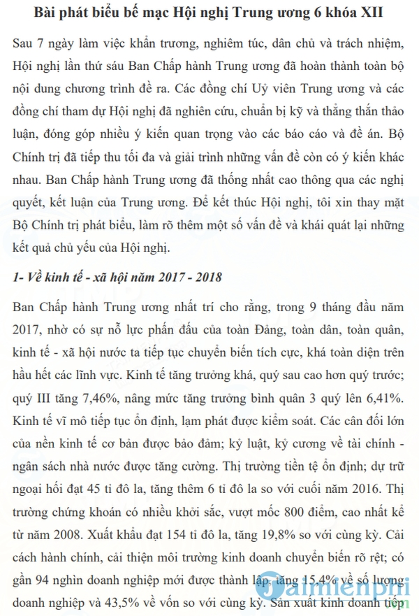 Bài phát biểu bế mạc Hội nghị Trung ương 6 khóa 12