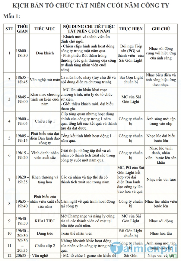 Kịch bản tổ chức tất niên cuối năm công ty