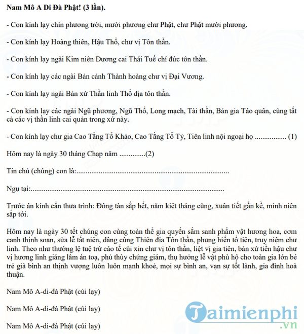 Bài cúng Tất niên cuối năm