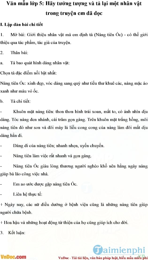Hãy tưởng tượng và tả lại một nhân vật trong truyện em đã đọc