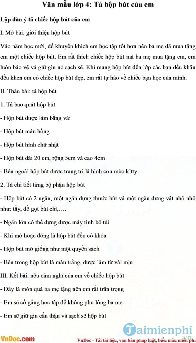 Tả cái hộp bút của em