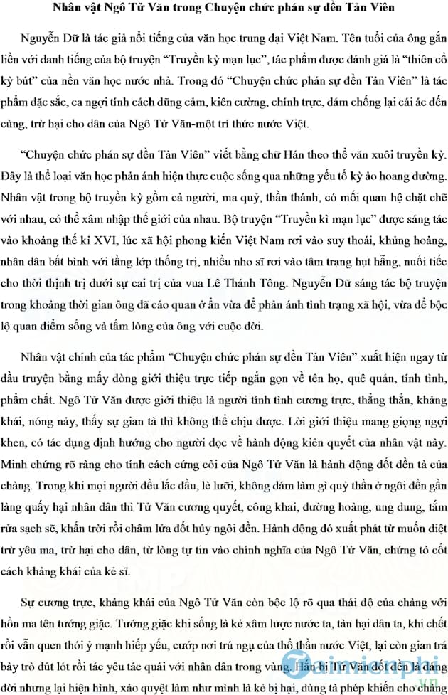 Phân tích nhân vật Ngô Tử Văn trong Chuyện chức phán sự đền Tản Viên