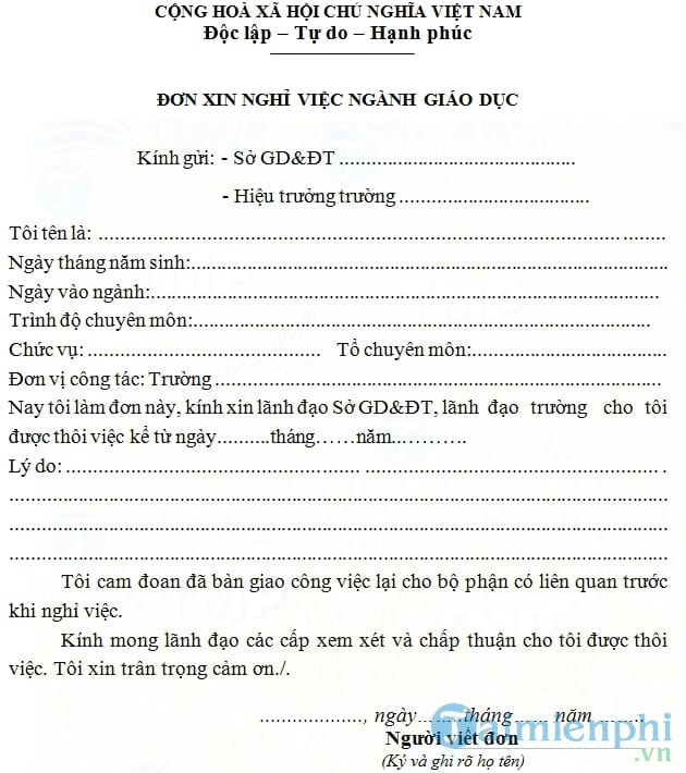 don xin thoi viec giao vien