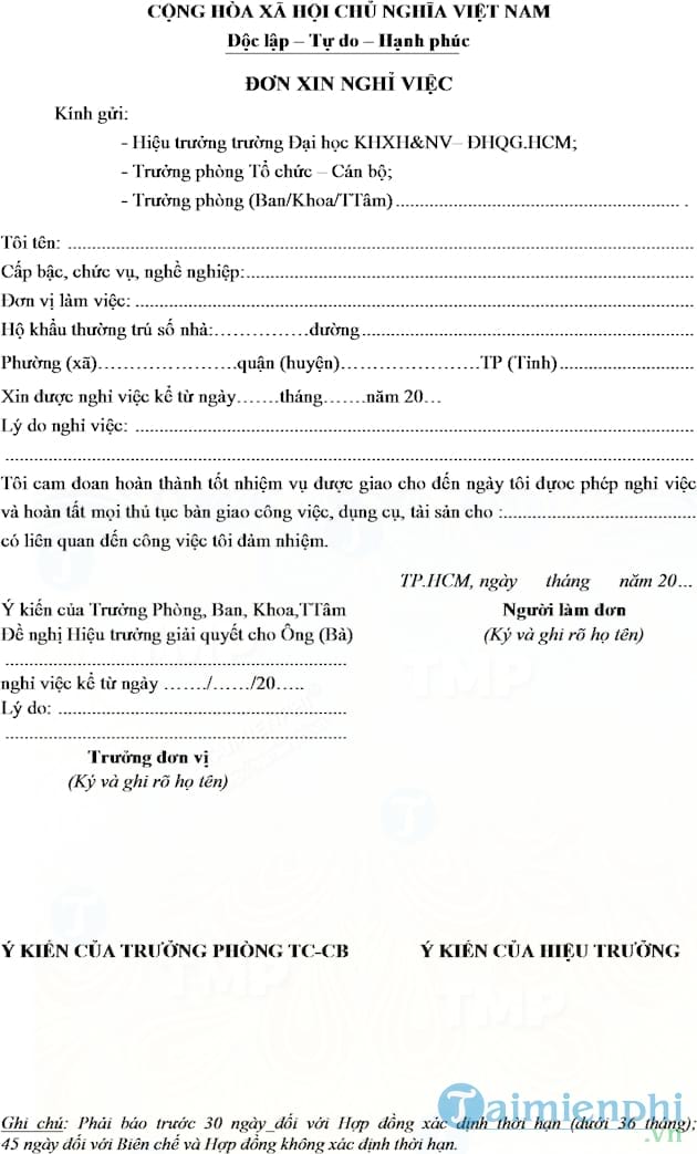 Đơn xin thôi việc viên chức