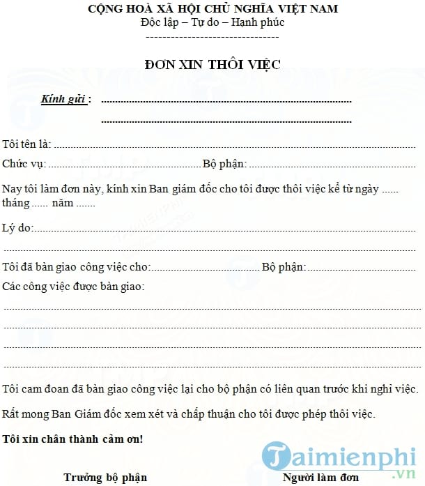 Đơn xin thôi việc viết tay