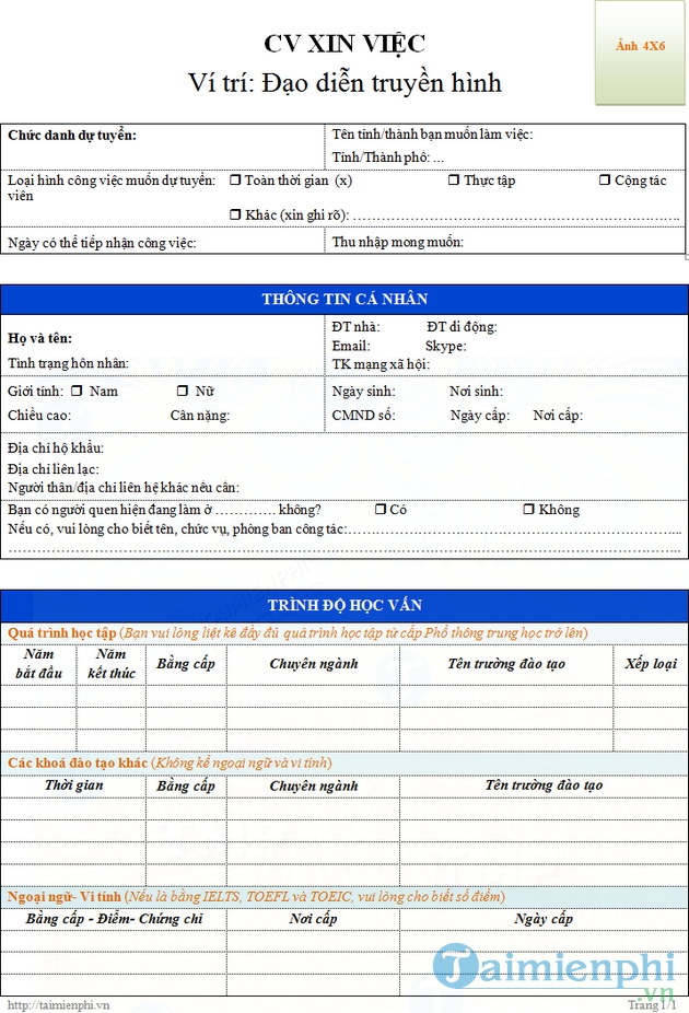CV xin việc đạo diễn truyền hình