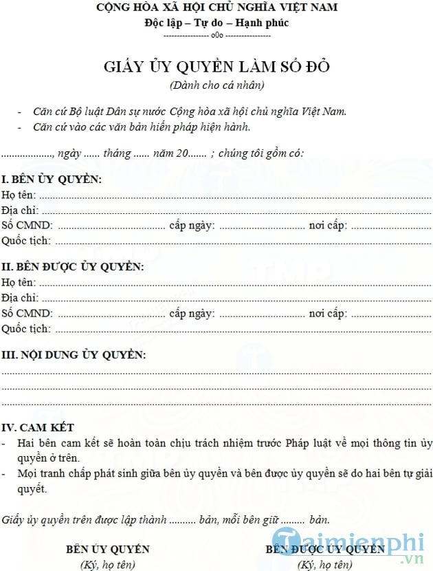 giay uy quyen lam so do