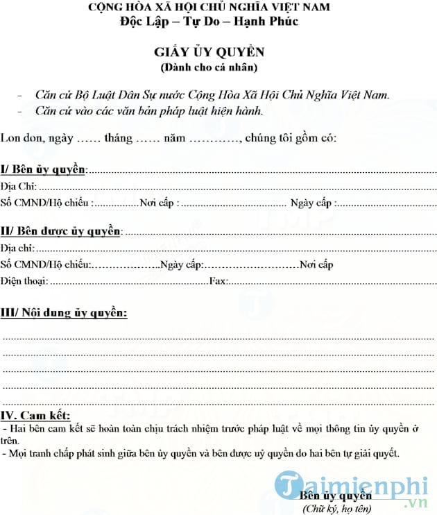 Giấy ủy quyền nhận hồ sơ