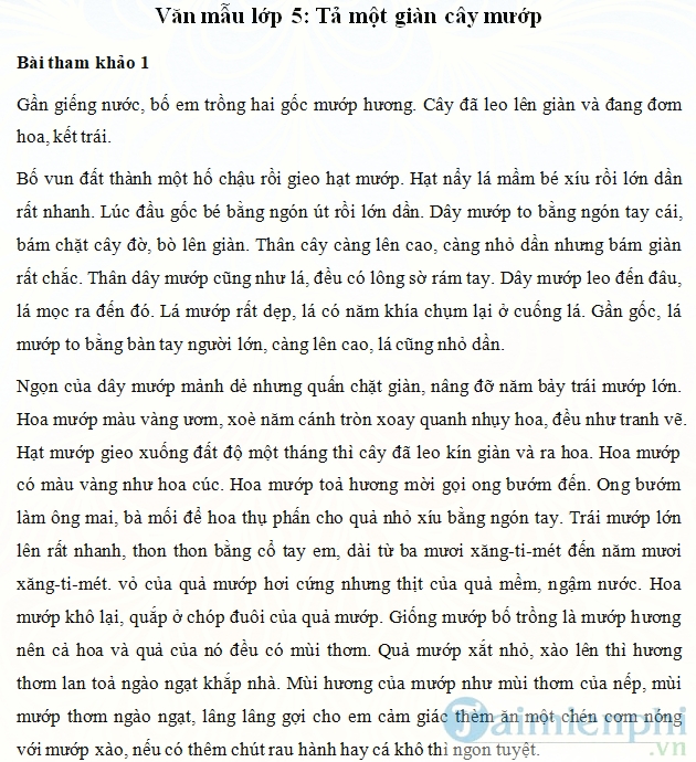 Văn mẫu lớp 5: Tả giàn mướp nhà em