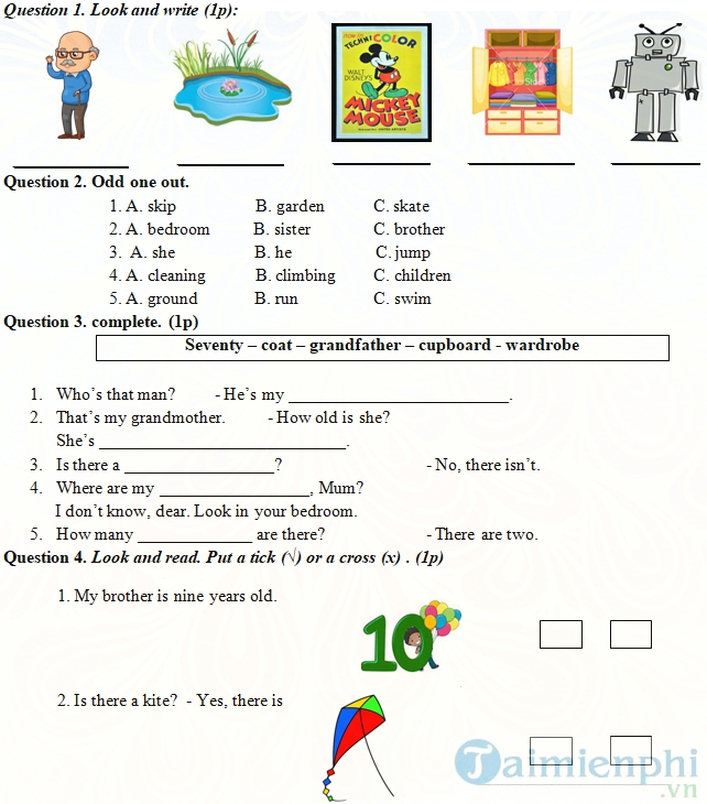 Đề kiểm tra giữa học kì 2 lớp 3 môn tiếng Anh