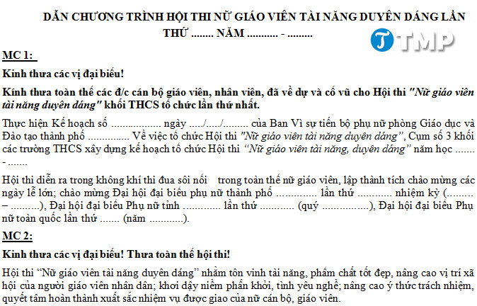 loi dan chuong trinh hoi thi nu giao vien tai nang duyen dang