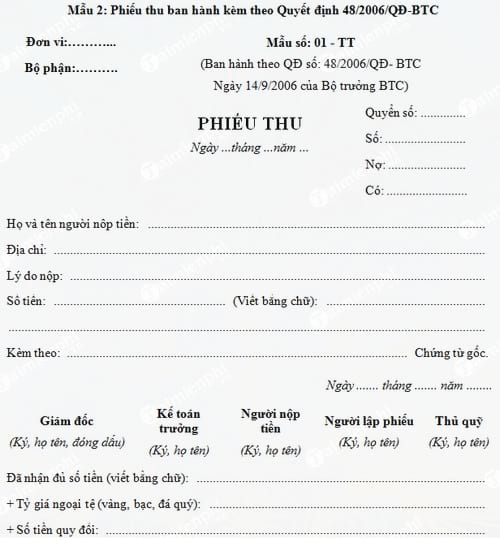 mau phieu thu quyet dinh 48
