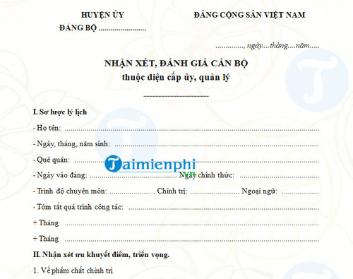 mau nhan xet danh gia can bo