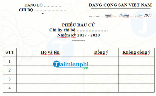 mau phieu bau cu dai hoi chi bo