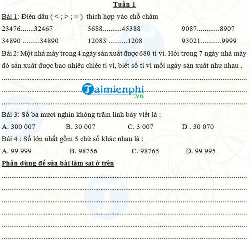 bai tap on he mon toan lop 4