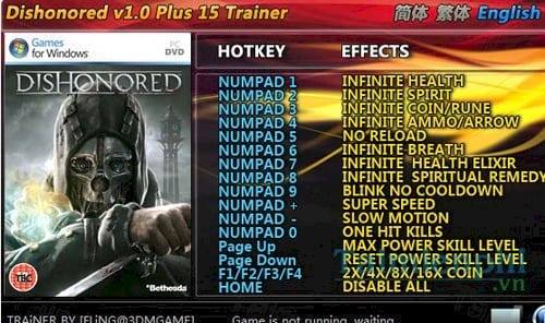 dishonored 20 trainer for 1 0 to 1 2 dlc