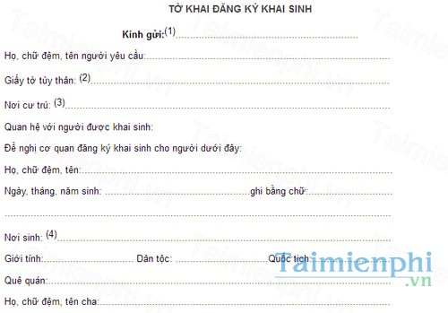 Tờ khai đăng ký khai sinh