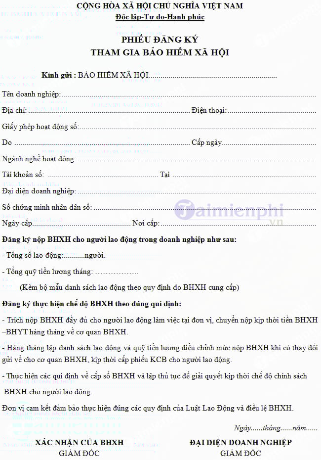 Mẫu đơn đăng ký bảo hiểm xã hội
