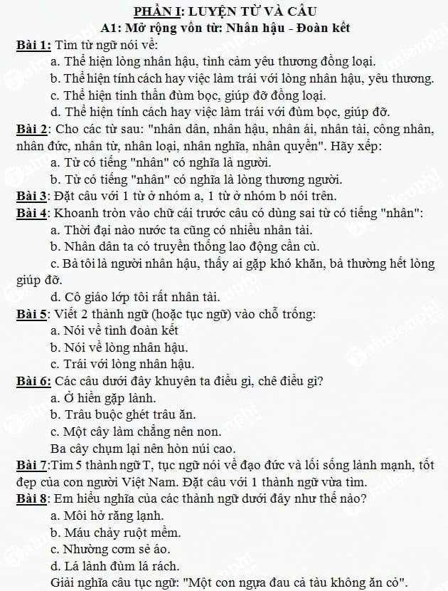 Bài tập ôn hè môn Tiếng Việt lớp 3