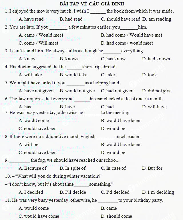 Bài tập về câu giả định trong Tiếng Anh