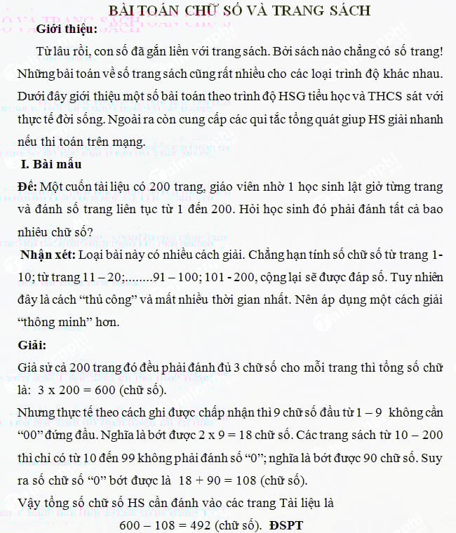 Bài toán chữ số và trang sách lớp 5