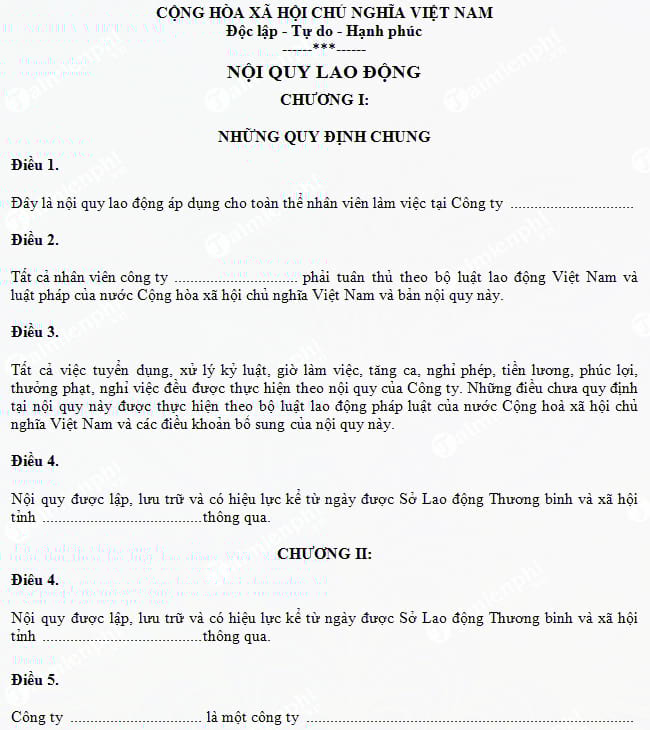 Mẫu nội quy lao động