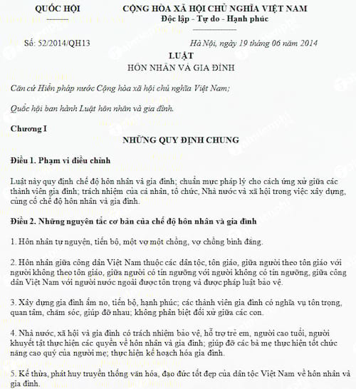Luật hôn nhân và gia đình số 52/2014/QH13