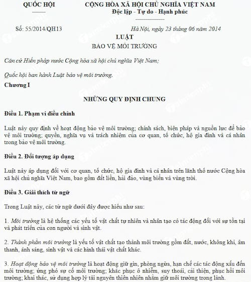 Luật bảo vệ môi trường số 55/2014/QH13