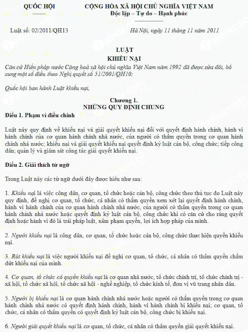 Luật khiếu nại số 02/2011/QH13