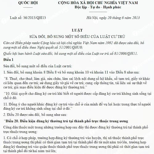 Luật cư trú sửa đổi số 36/2013/QH13