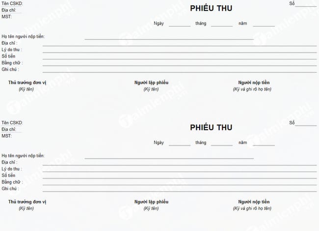 Mẫu phiếu thu chi bằng Excel