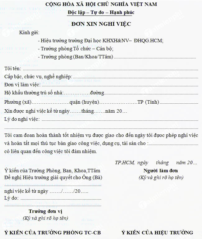 Mẫu đơn xin nghỉ việc cơ quan nhà nước