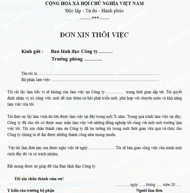 Mẫu đơn xin nghỉ việc viết tay