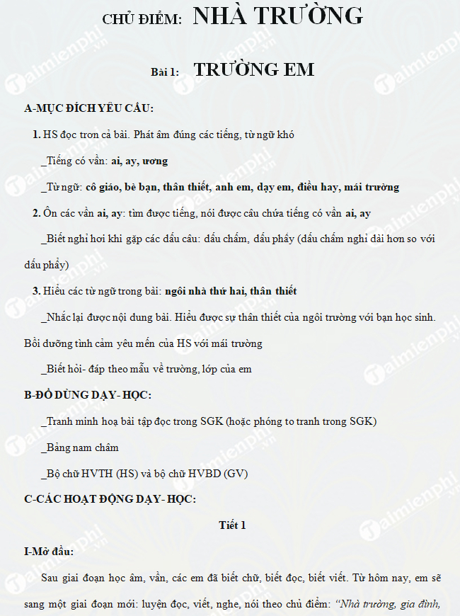 Giáo án Tập đọc lớp 1 trọn bộ