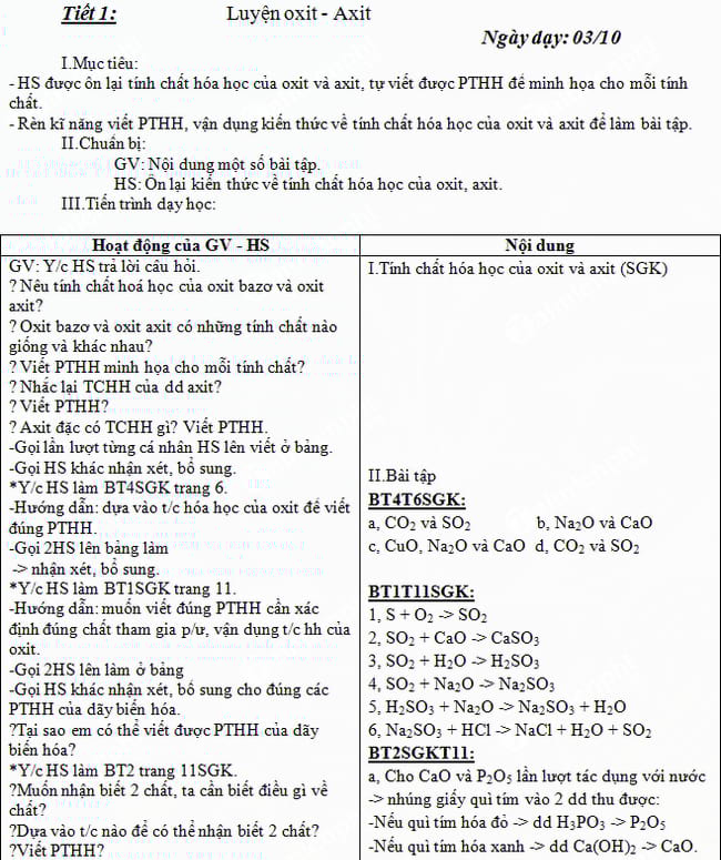 Giáo án dạy thêm Hóa 9