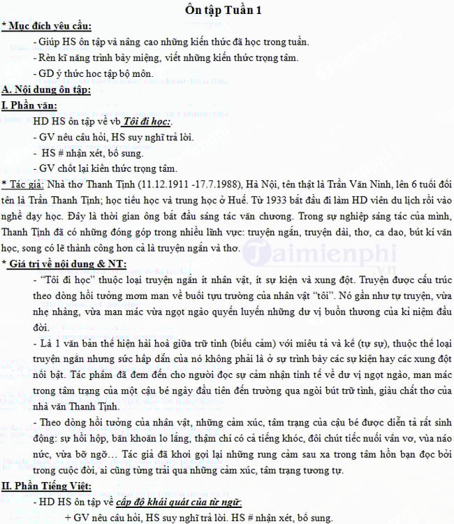 Giáo án dạy thêm môn Văn 8