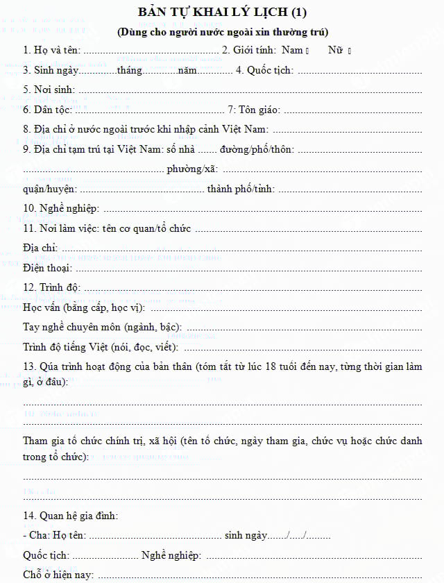 Bản khai lý lịch